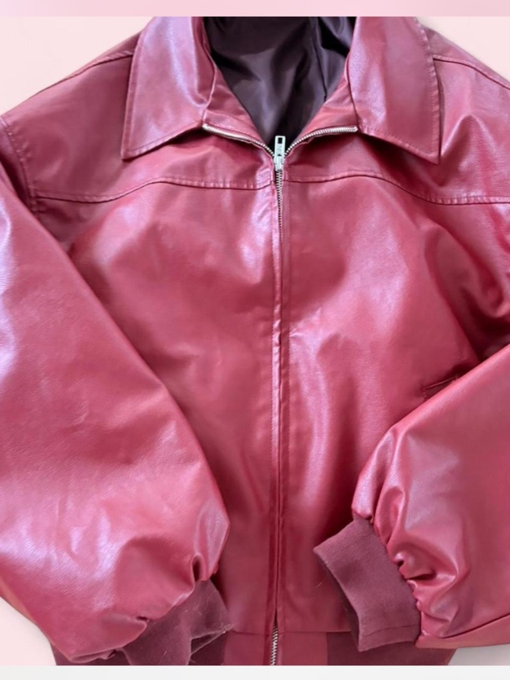 *2/$30 * Source Unknown Burgundy Faux Leather Bomber Jacket